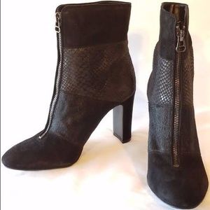 Anne Klein Black Leather and Suede Ankle Bootie.
